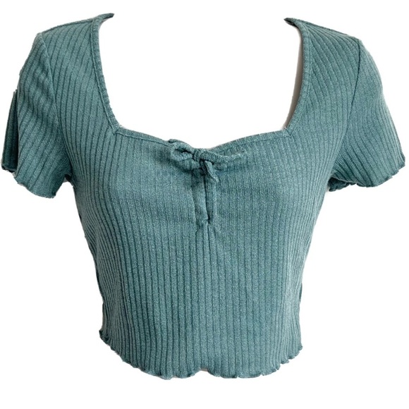 SHEIN Tops - SHEIN cap sleeve ribbed knit crop top green blue pullover medium